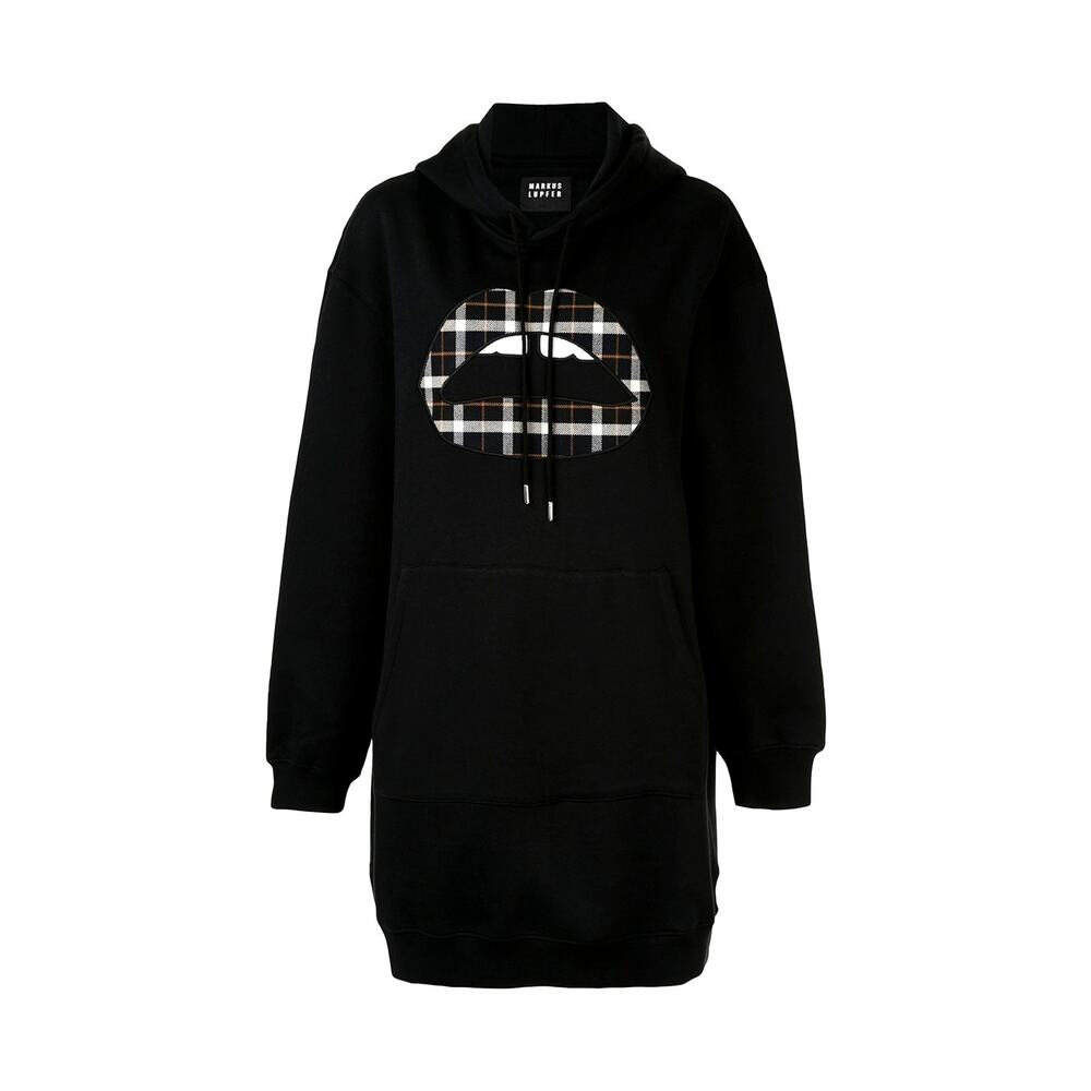 Markus Lupfer Lucie Plaid Lip Hoodie Dress Tunic Euro Black Oversized Size XS